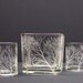 Glass Cube and Votive Holder Set, Hand Engraved With 'Reaching Branches'