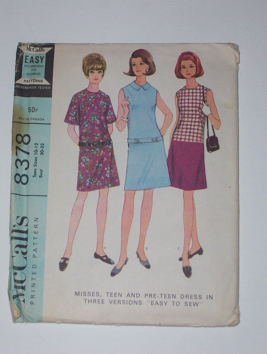 Vintage 60s Low Waisted Dress Pattern McCalls 8378 Size 10 12 Bust 30 32 UNCUT