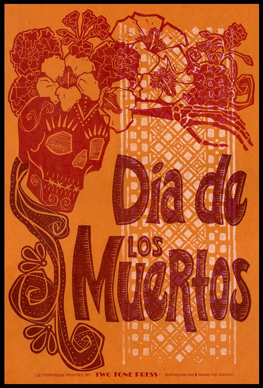 Letterpress Dia de los Muertos poster