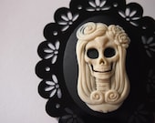 Day of the Dead Skull Cameo on Black Perspex Laser Cut Brooch