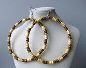Multi brown Earthy wood beaded large hoop earrings