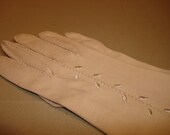 Vintage 50s Gloves Mid Length Tan Embroidered leaves Design Dress Up Stella Ranae