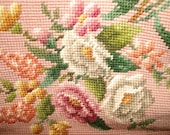 Vintage 40s Pin up Rockabilly Pink Embroidered Tapestry Floral Purse Lucite Frame Stella Ranae