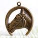 6pc Horse in Horseshoe Charm, Hand Finished Antique Brass Patina (HBA1)