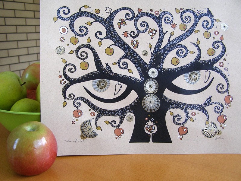 Tree of Life - Etz haChayim Original Hand Decorated Print