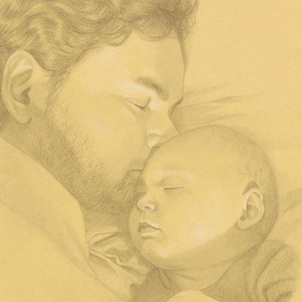 Custom pencil portrait on sepia paper - 9x12, two subject