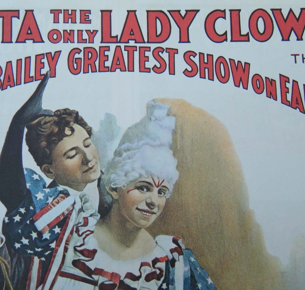 Evetta Lady Circus Clown Poster -  the Only Lady Clown with Barnum & Bailey Greatest Show on Earth Circus Poster Size Book Plate