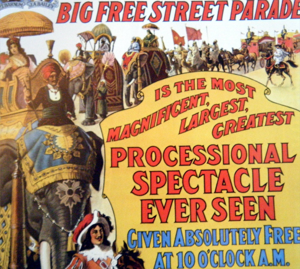 Barnum & Bailey Big Street Parade or Big Circus Tents Vintage Circus Poster -  Poster Size Vintage Book Plate