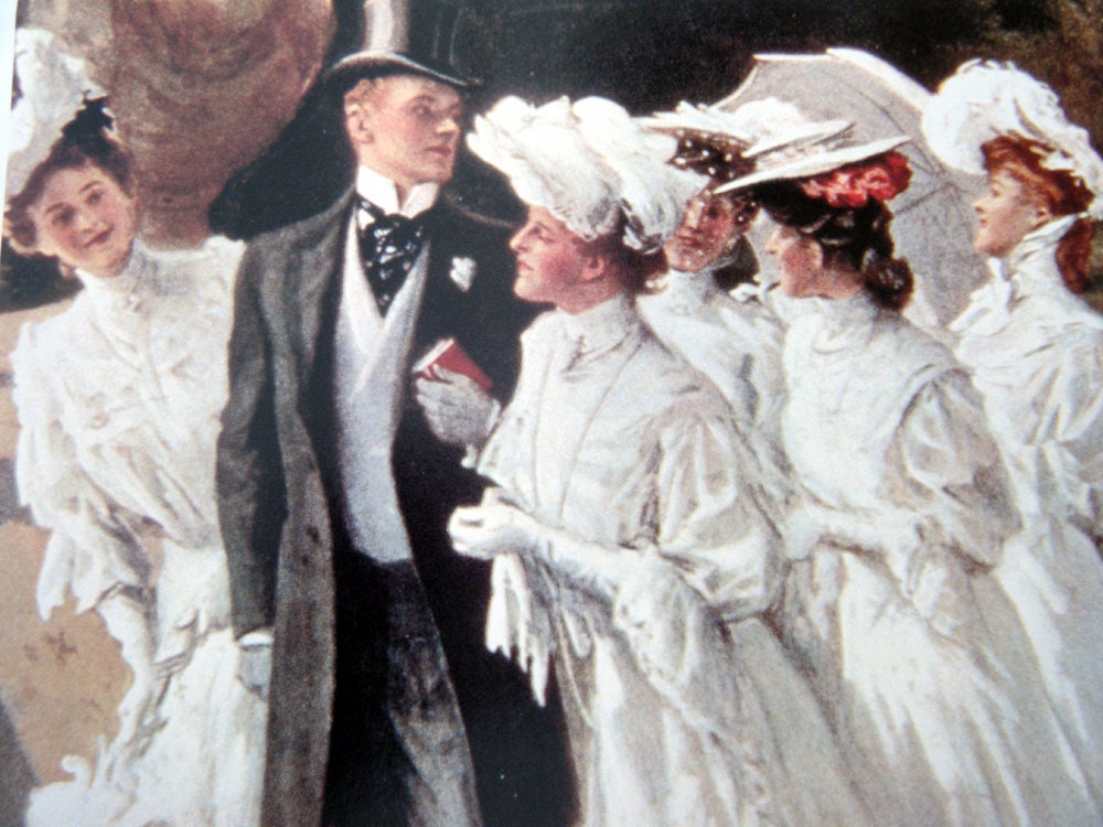 Ladies in White Dresses Vintage Poster Ladies Home Journal June 1908 Magazine Cover Poster Print