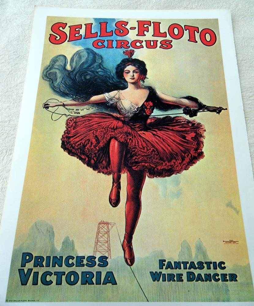 Vintage 1919 Circus Princess Victoria on the High Wire Poster Size Book Plate