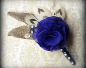 Wedding Accessory - Grooms Accessory - Wedding Accessories - Feather Boutonniere -Purple Dot