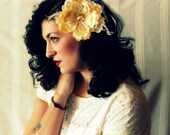 Wedding Hair Accessory - Bridal Hair Accessories - Flower and Feather Fascinator -Golden Bliss
