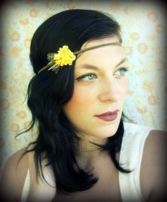 Wedding Hair Accessory - Bridesmaid Hair AccessoryFlower and Feather Headband -Sweetly Hippie