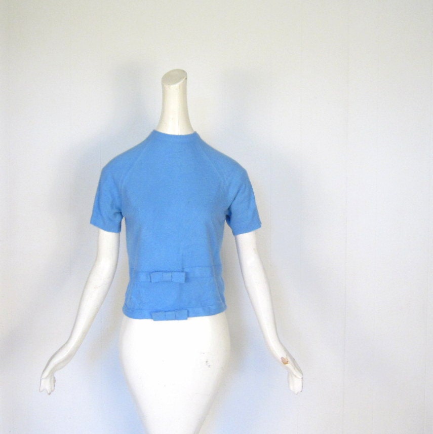 1950s Givenchy Sweater / Cornflower Blue Bows / 50s Cardigan / S