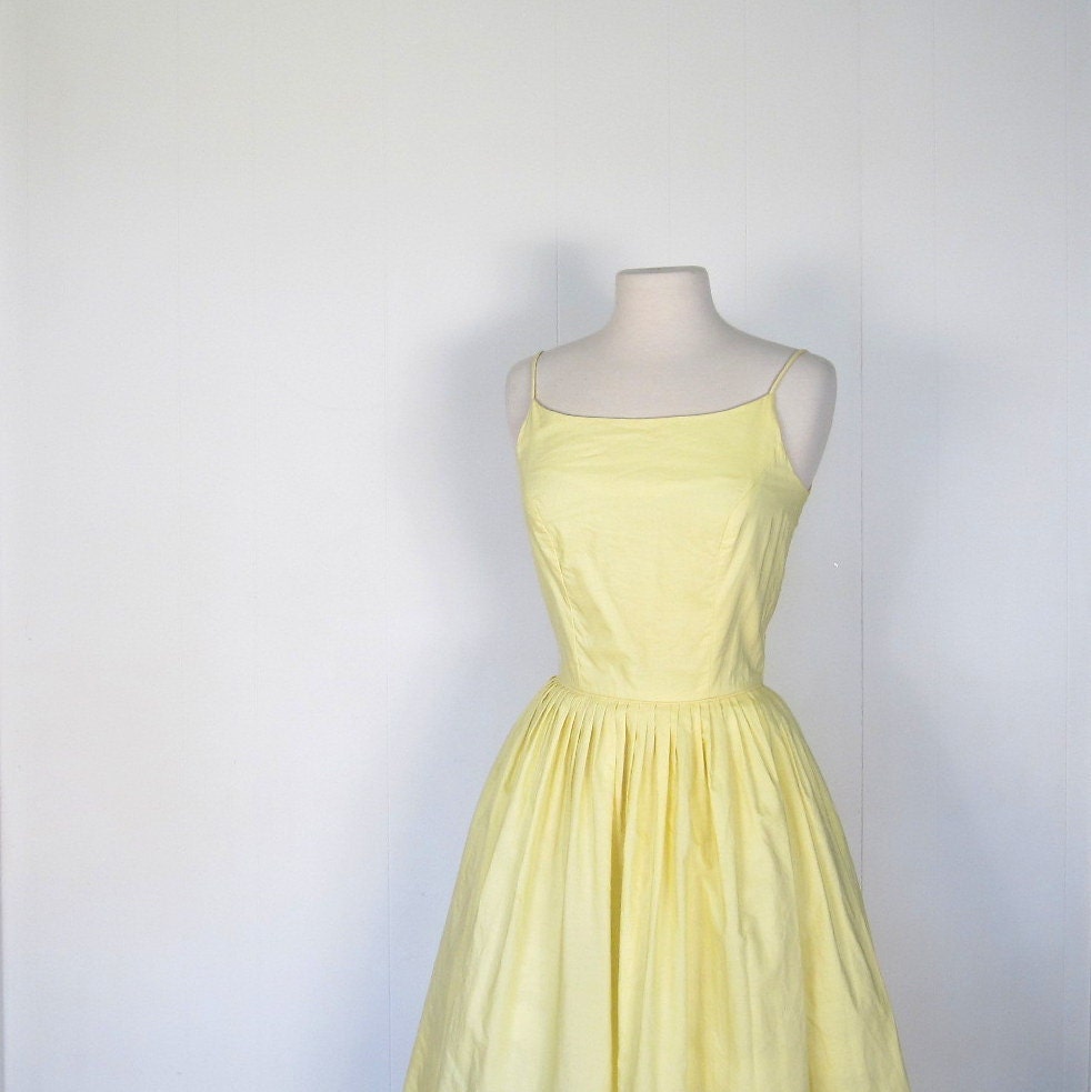 Vintage 1950s Sundress / Buttercup Yellow / 50s Dress / XS