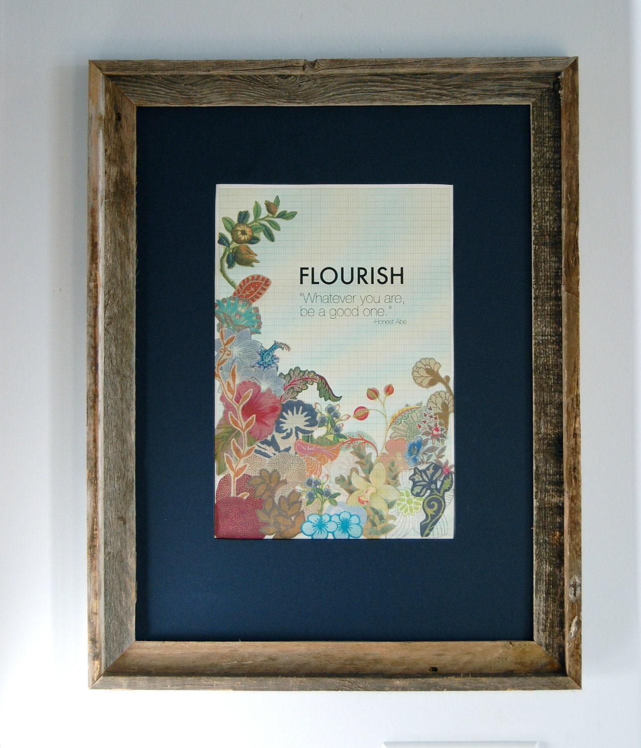 Framed Art, Flourish Print, 18 x 24 barn wood glass frame