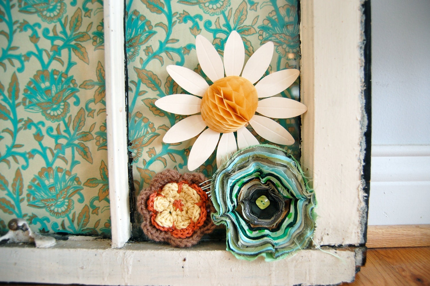 vintage window upcycled into modern artwork
