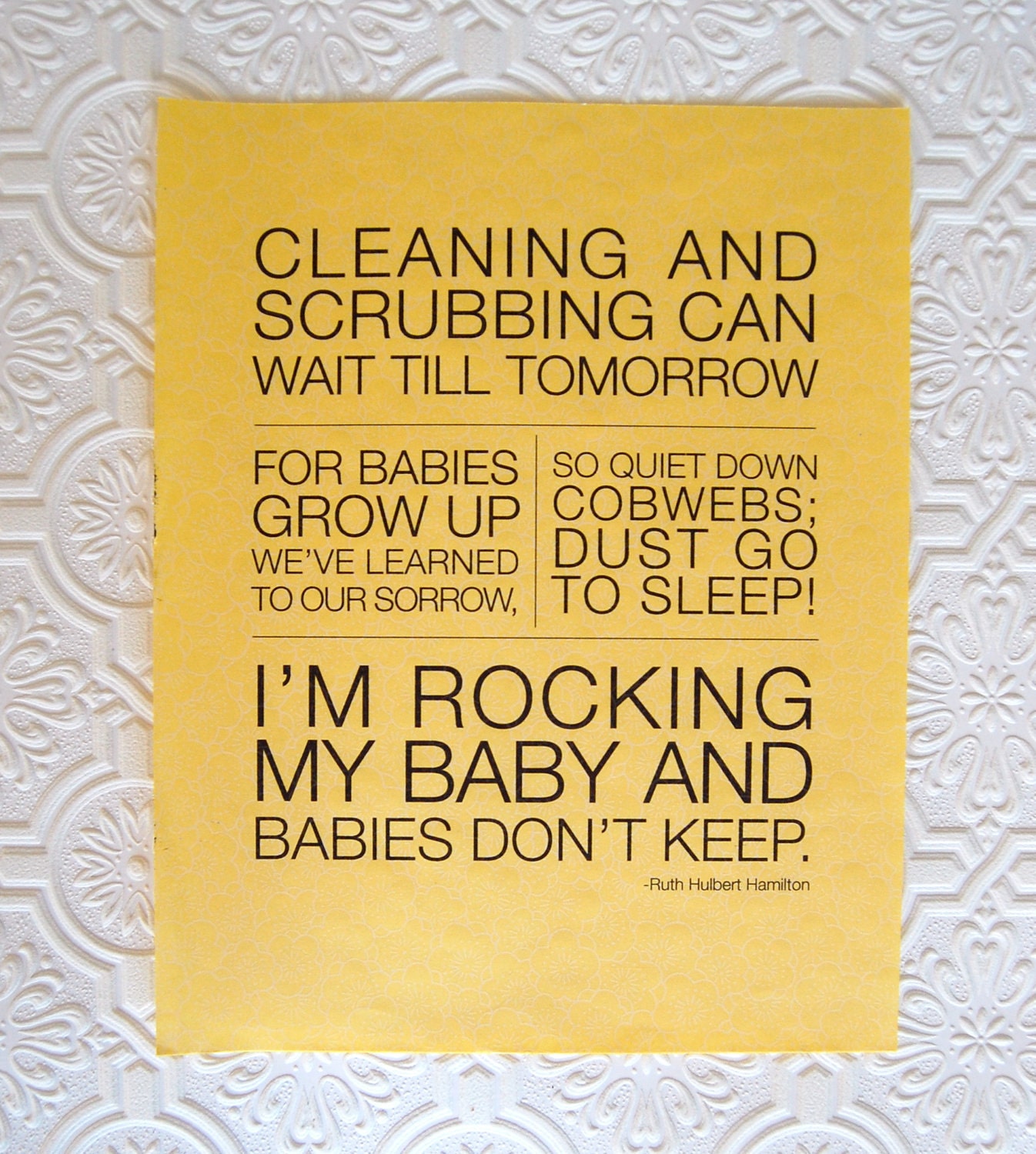 babies don't keep, yellow with plum blossoms, 11x14