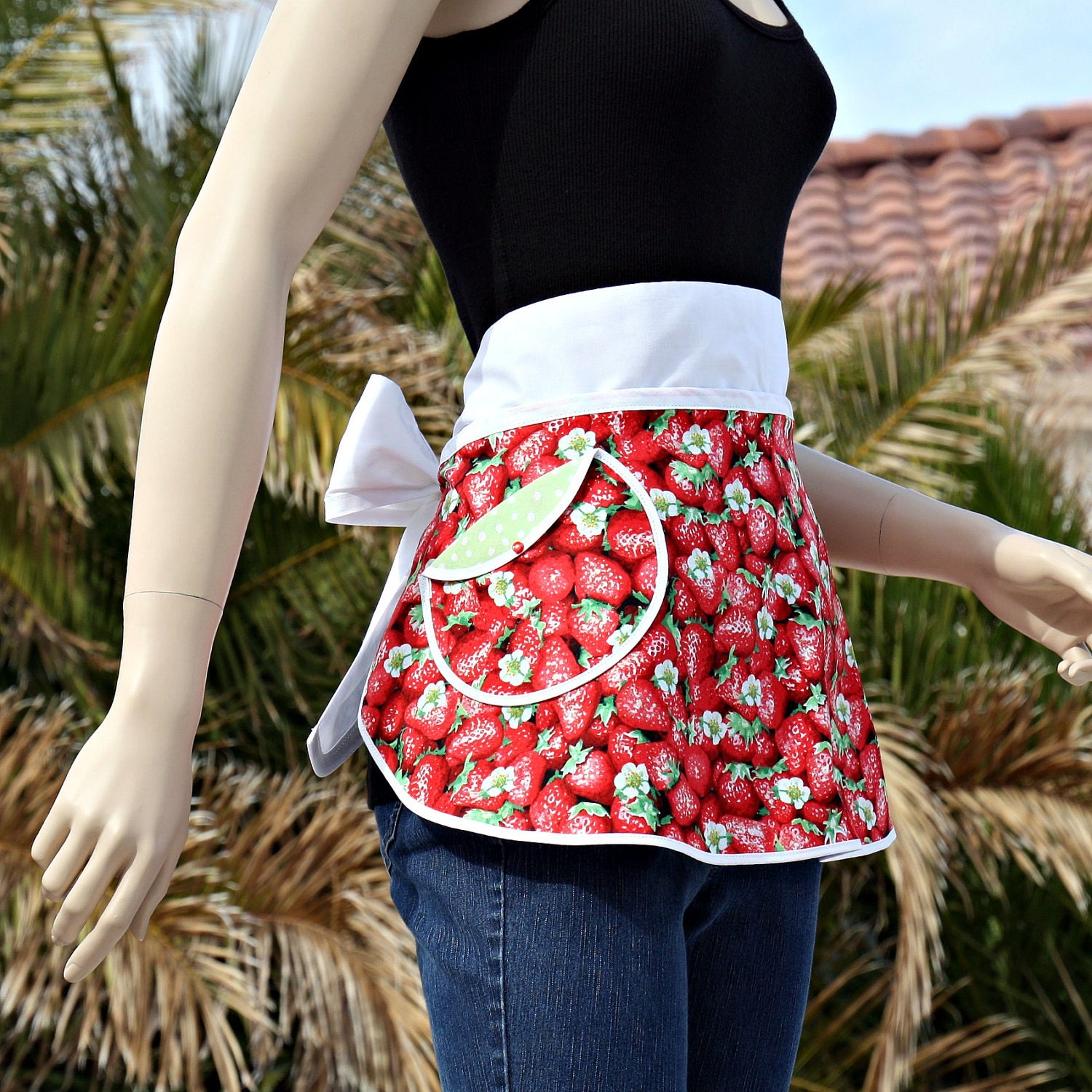 Apron Retro Hostess Half Apron Strawberries
