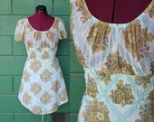 60s 70s mint green floral print mini dress