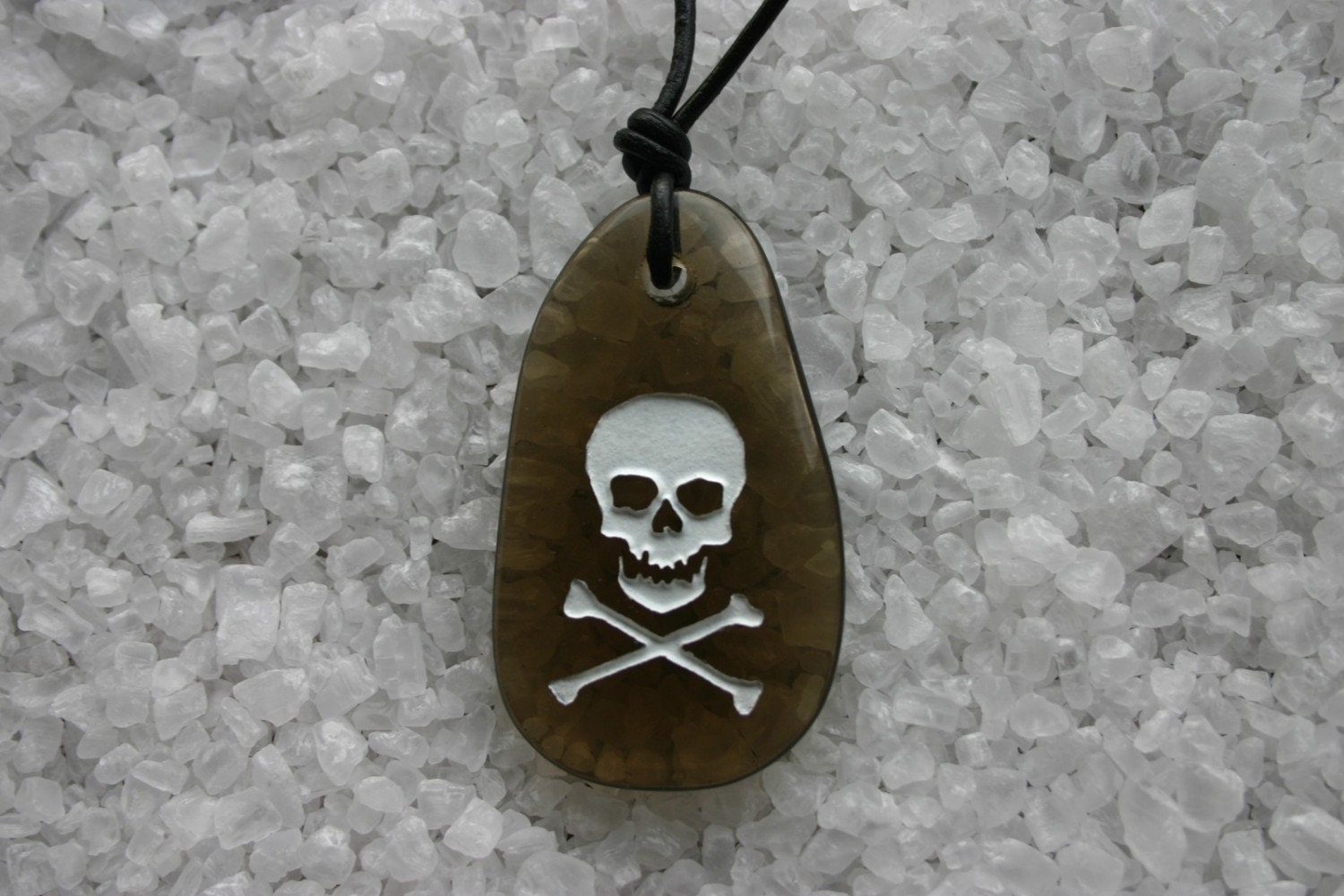 Skull Crossbones Engraved Smokey Quartz Gemstone