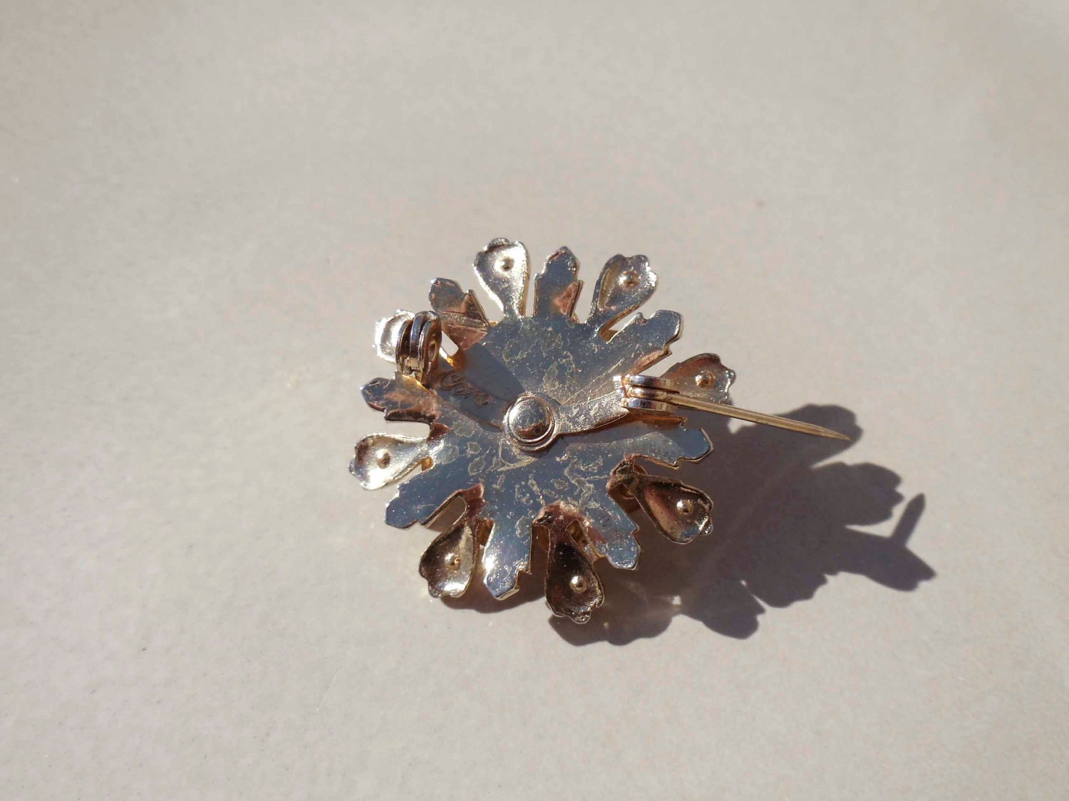 Coro Green Gold Brooch vintage sunburst brooch