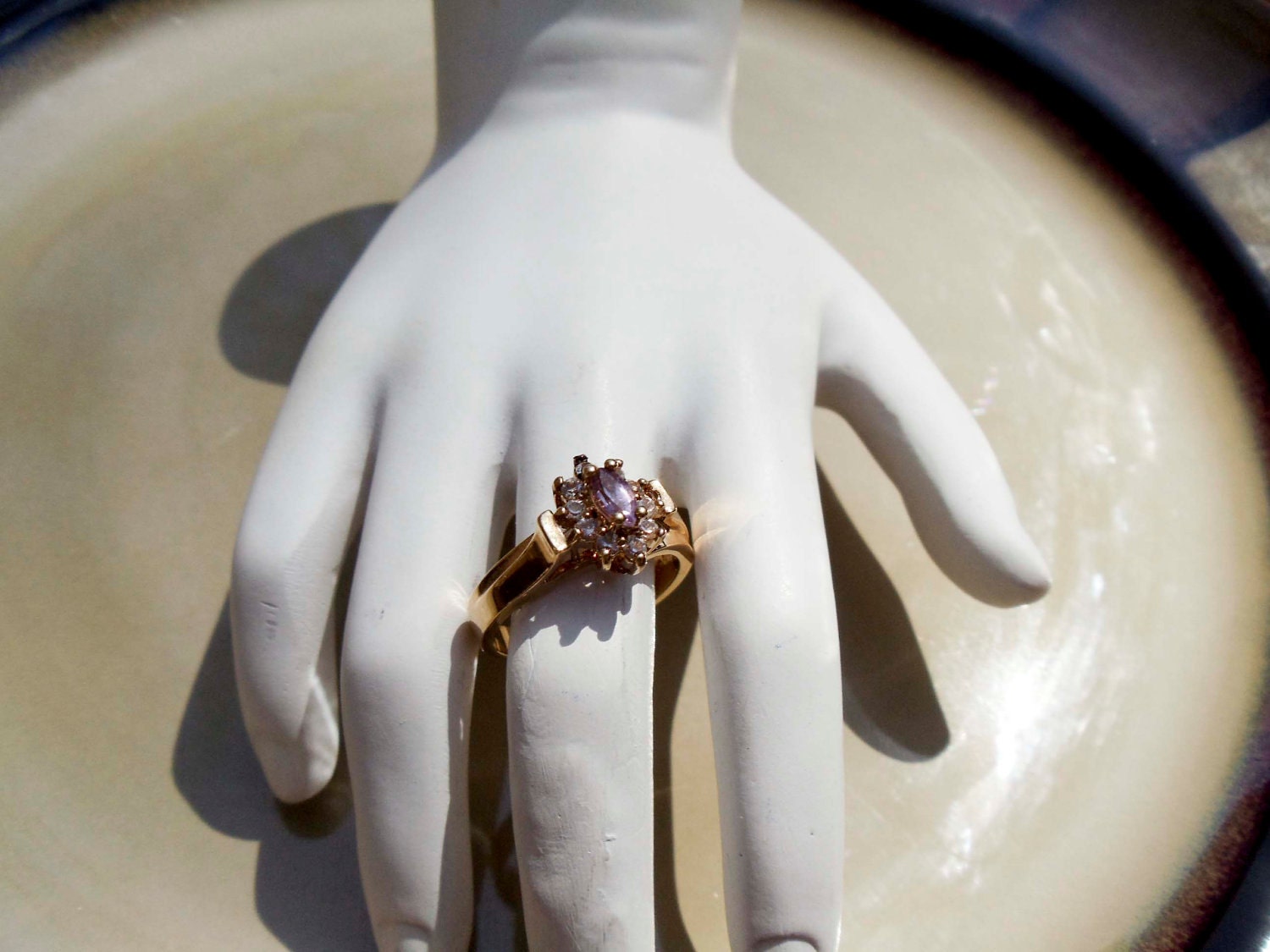 Vintage gold amethyst ring matching earrings