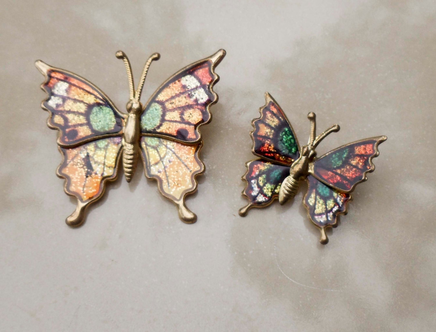 Vintage Butterfly Brooch Set Of Gold