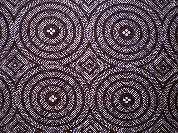 Brown Retro Circle and Vichy Karo - Original South African ShweShwe Designer  Fabric - 100 % Cotton