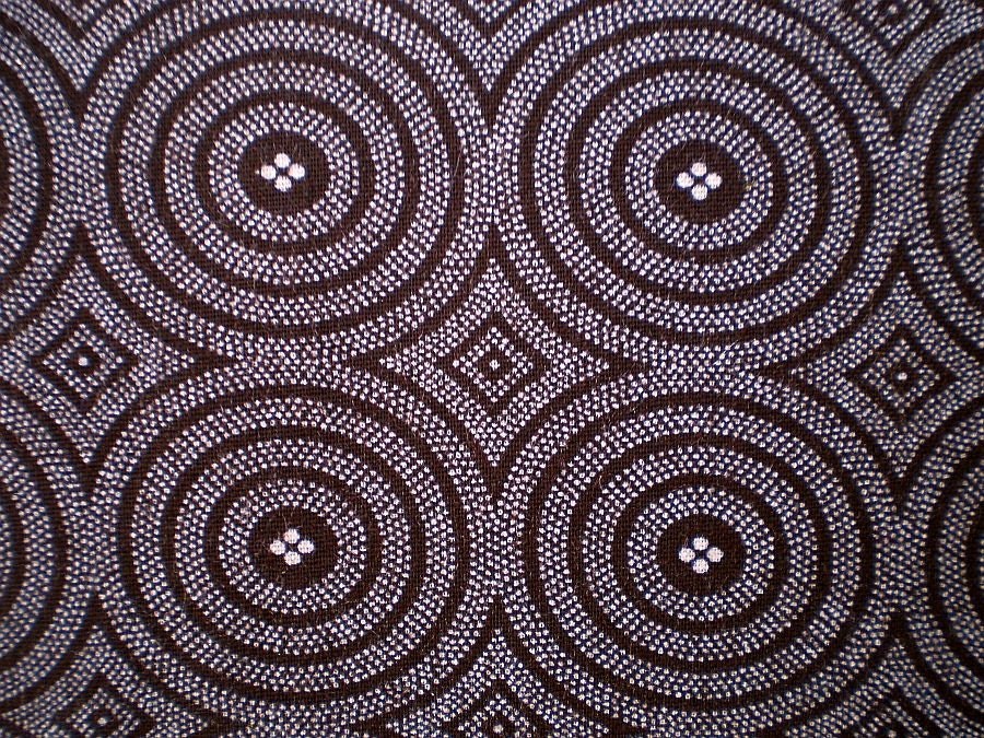 Brown Retro Circle and Vichy Karo - Original South African ShweShwe Designer  Fabric - 100 % Cotton