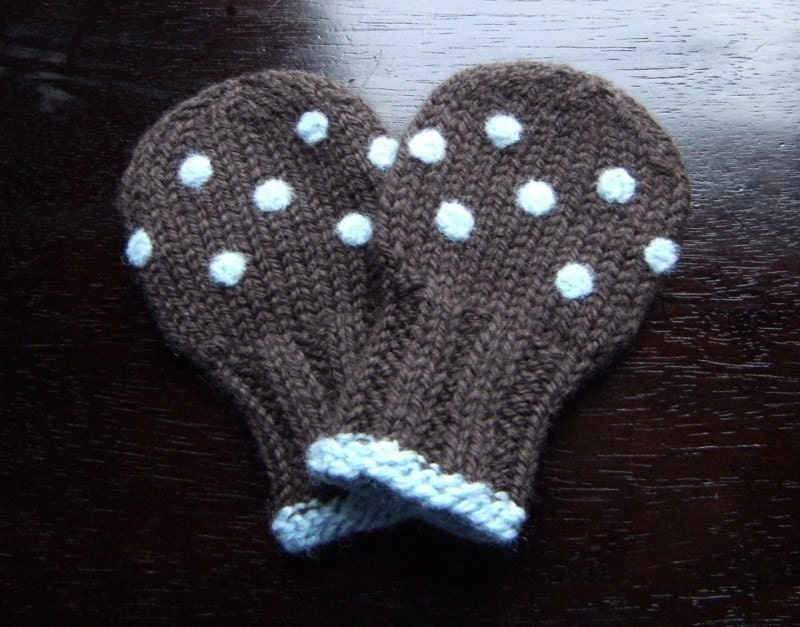 Wool Baby Mittens, Dots, 0, 6 or 12 months