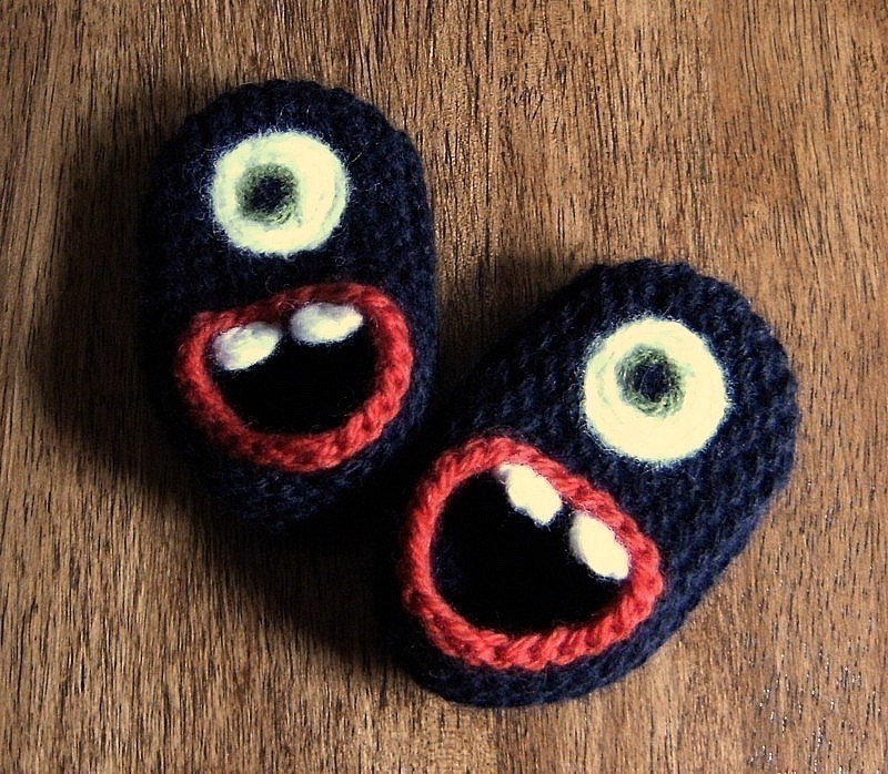 Wool Monster Slippers, size 3, 6 or 12 months