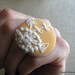 DECO RING no.26-Mustard Yellow Fabric with White Embroidered Lace Netting Overlay Ring-Made To Order