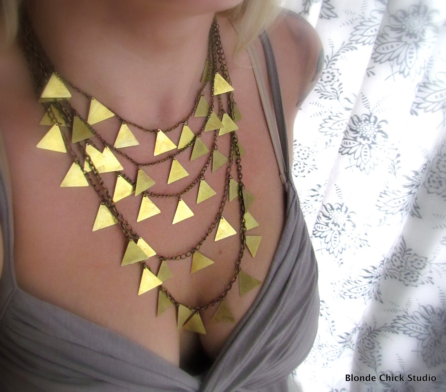ARROW-Bronze Cascading Chain and Triangle Necklace