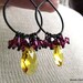 Matte Black Teardrop Hoop Earrings with Sunshine Yellow and Raspberry Hot Pink Swarovski Crystals