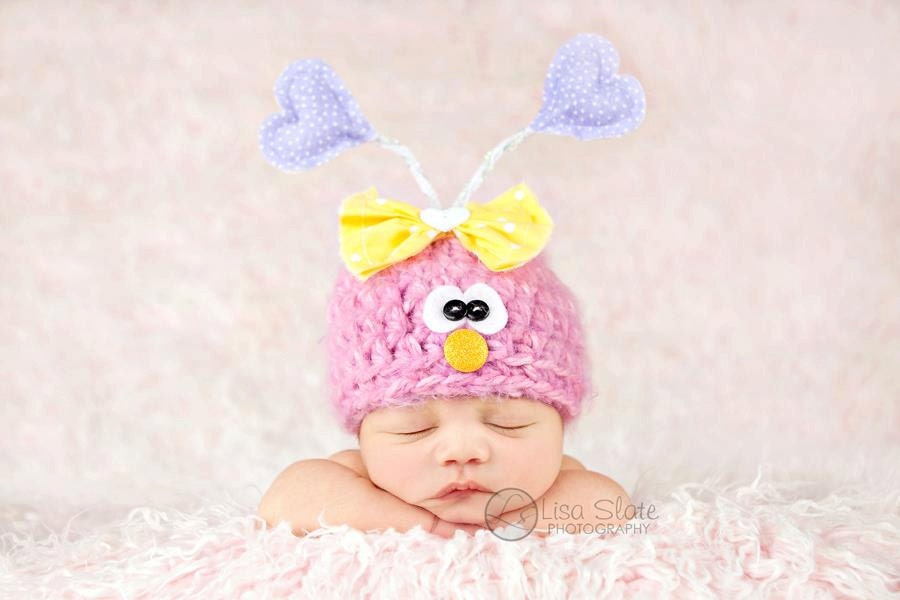 Love Bug Hat - Baby Bug Hat - Valentine Hat - Newborn Photo Prop - Baby Girl Bug Hat - Valentines Day Photo Prop - Pink - Size NEWBORN