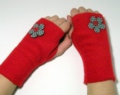 Fleece Fingerless Gloves - Red and Black Glam (Girls XS - Ladies L)