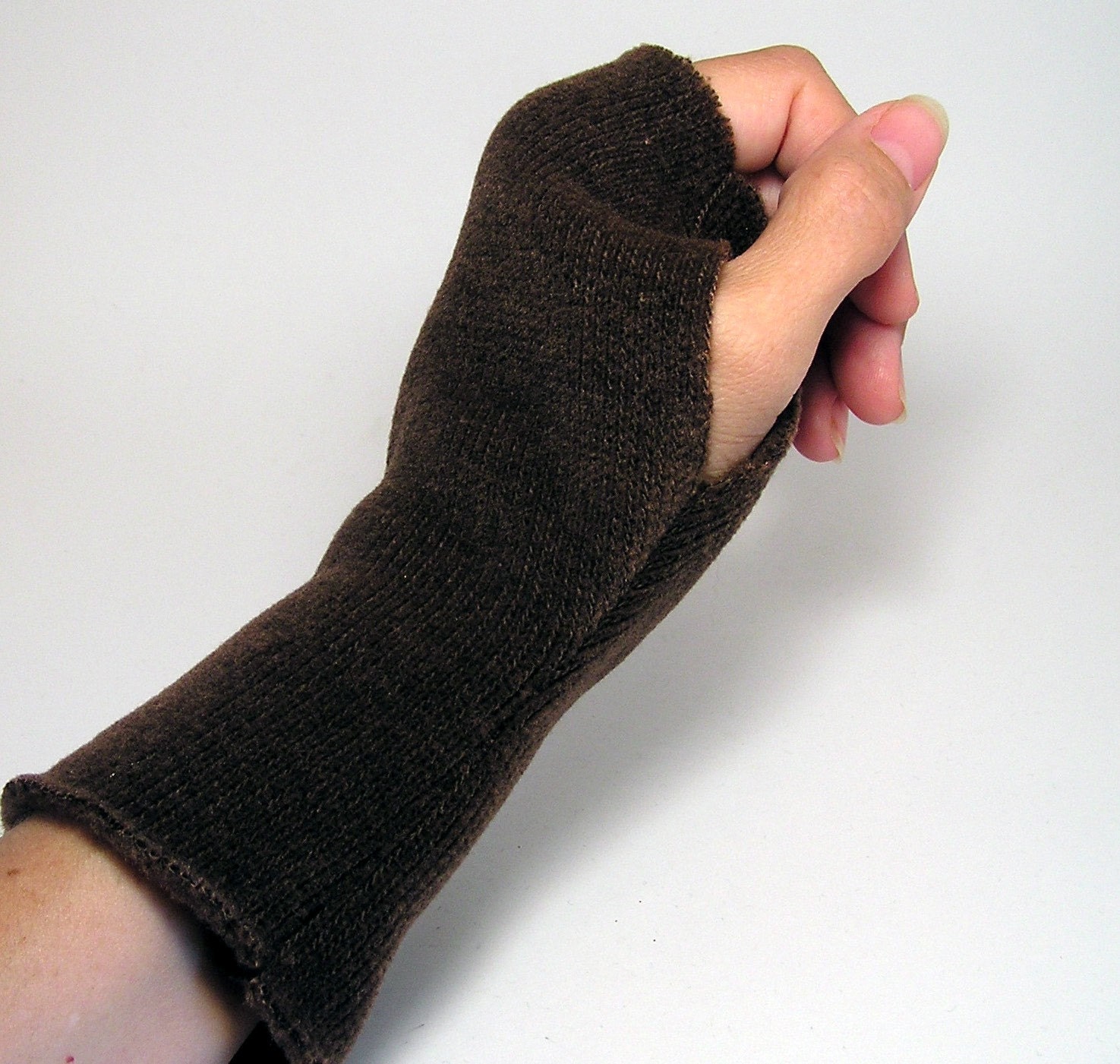 Fingerless Gloves / Mittens - Warm Brown - Sweater Fleece for LADIES