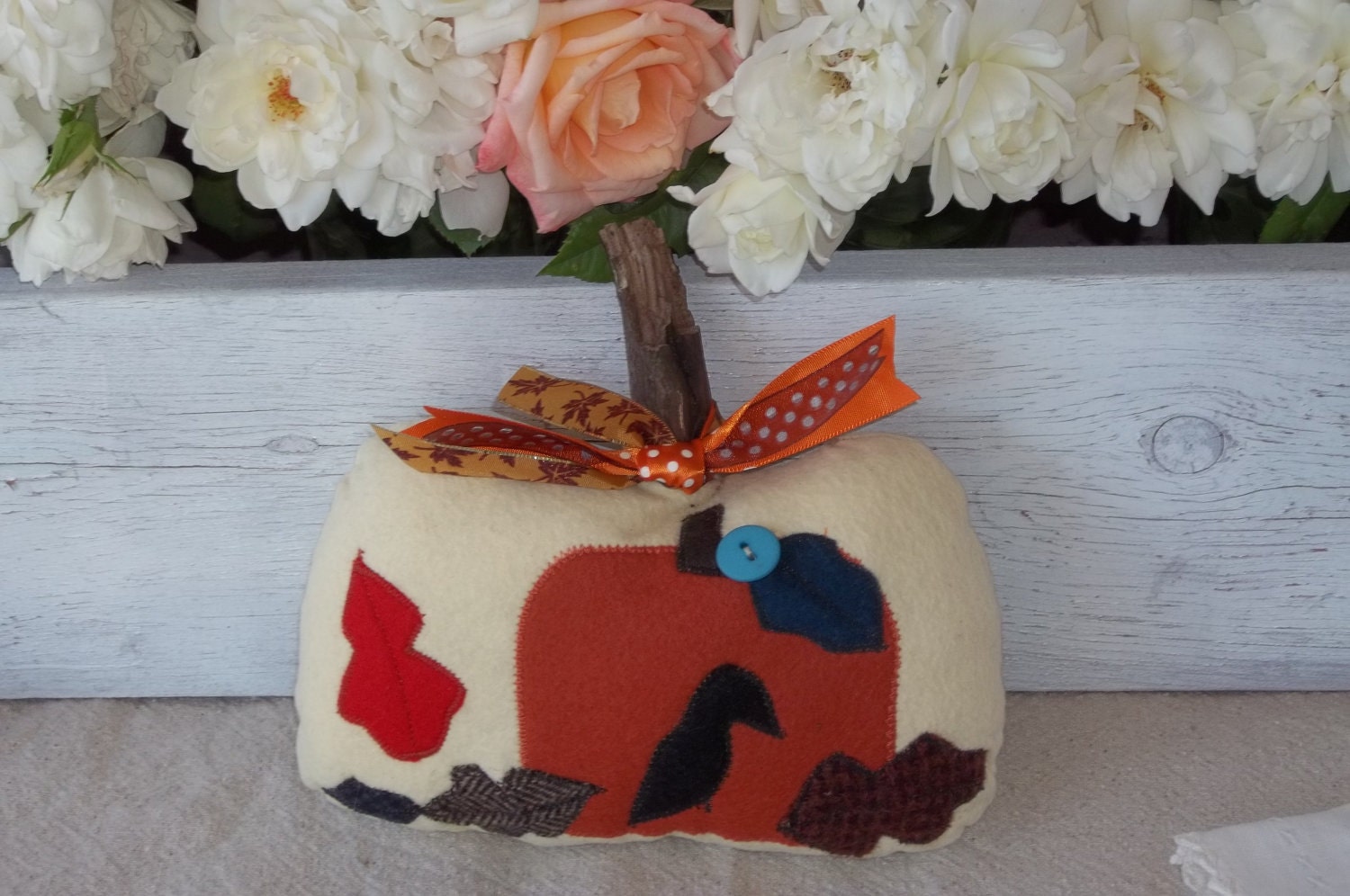 Fall wool appliqued Pumpkins