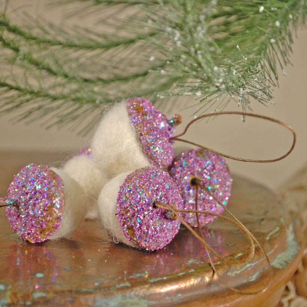 Hanging glittered Christmas acorn ornaments (light amethyst ) (group 1)