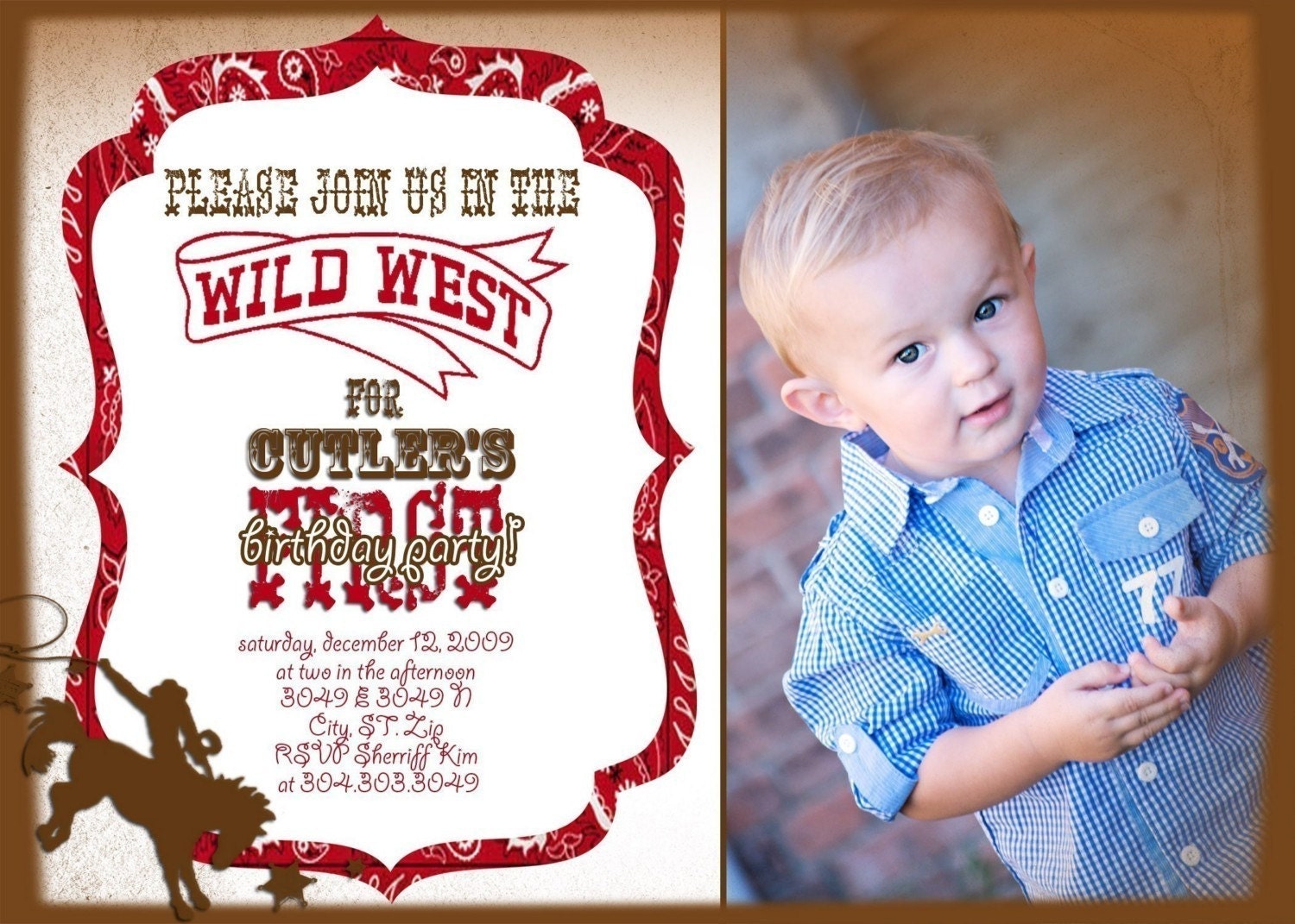 Wild West Cowboy Themed- Custom Birthday Invitation