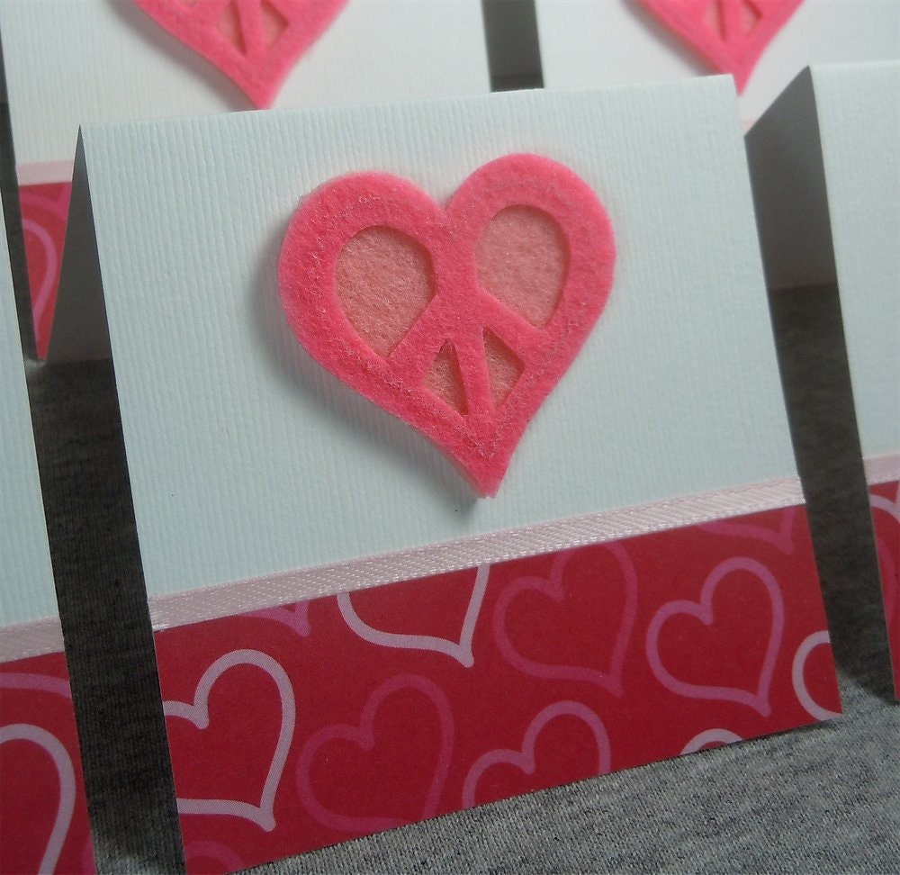 Peace Sign Heart Blank Note Cards 3x3 (6)