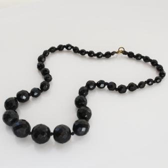 Black Bead Necklace Vintage Glass Faceted Hand tied Choker