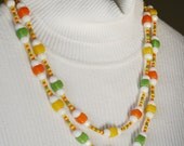 West Germany Necklace - 2 Strand Beaded with Tangerine Orange, Lemon Yellow, Lime Green