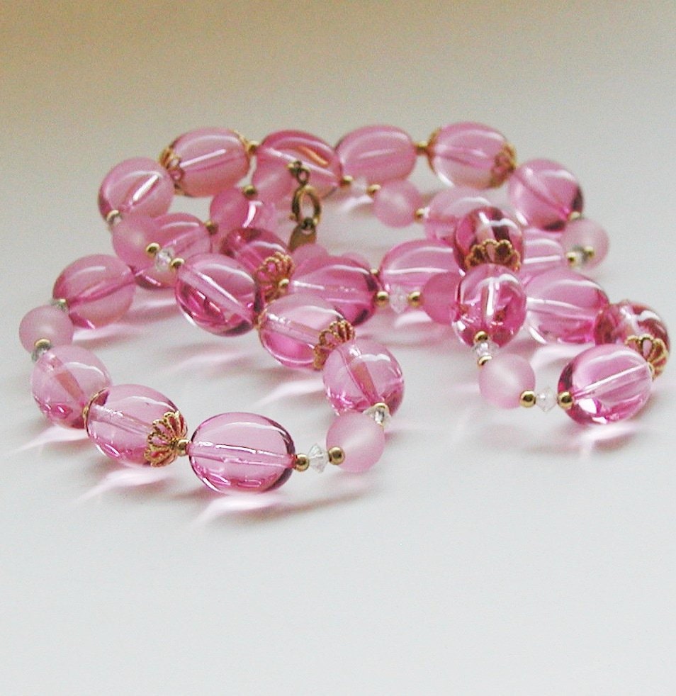 SALE - Vintage Pink Trifari necklace - Lucite jewelry signed