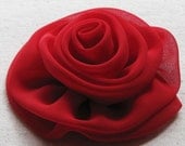 large red rose hair clip, 4.5 inch diameter, in bright cranberry red chiffon fabric