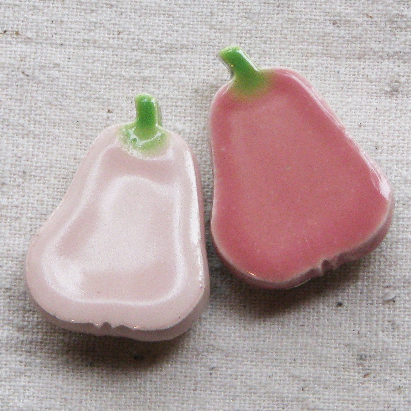 Pear magnets, glazed stoneware in pale pink and honeysuckle pink, set of 2 - great for hostess gifts or stocking stuffers