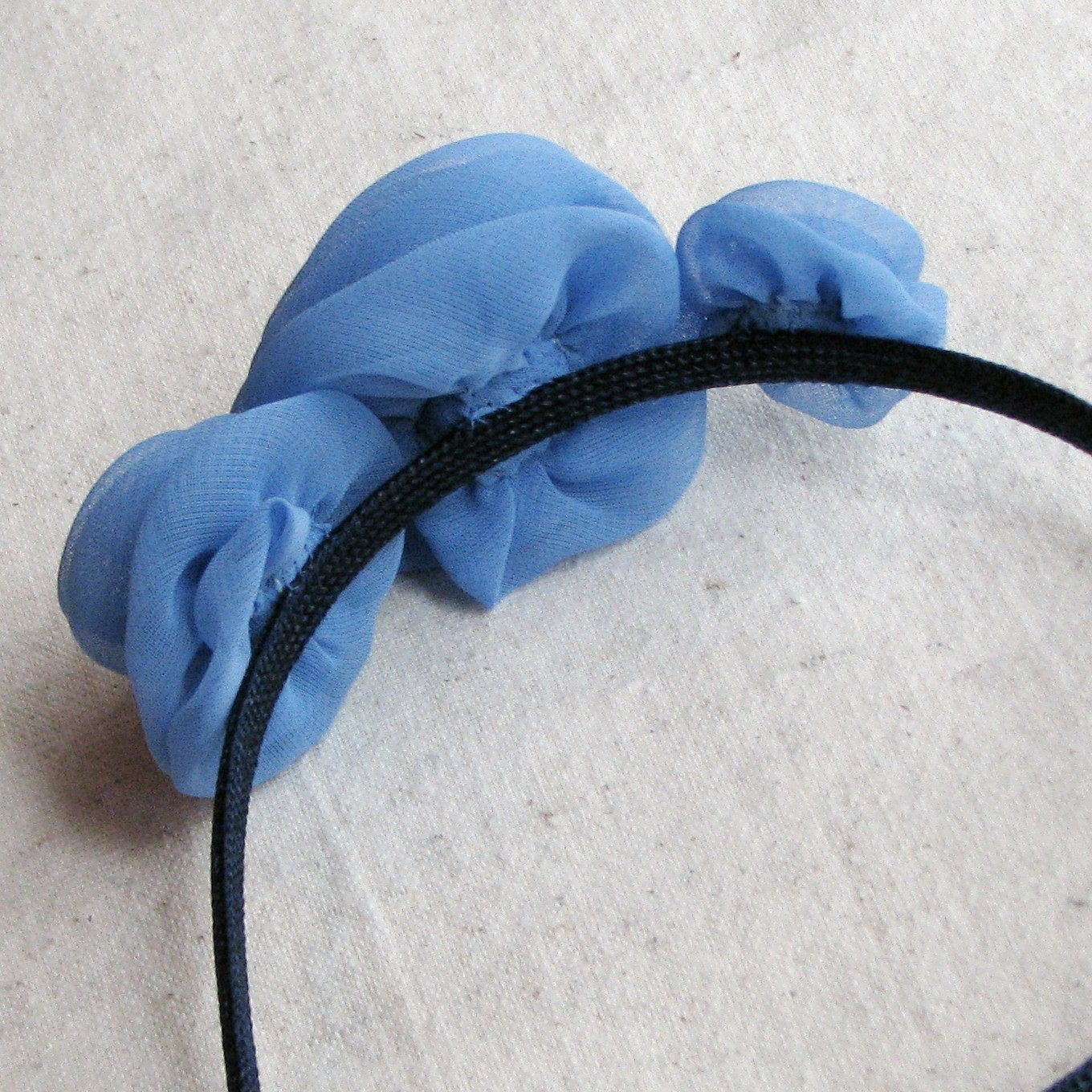 Fabric rose headband, with 3 handcrafted rosettes in cornflower blue chiffon, child size hair accessory
