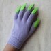 Gloves with claws, purple and green, for Halloween costume or pretend play, one size stretch glove