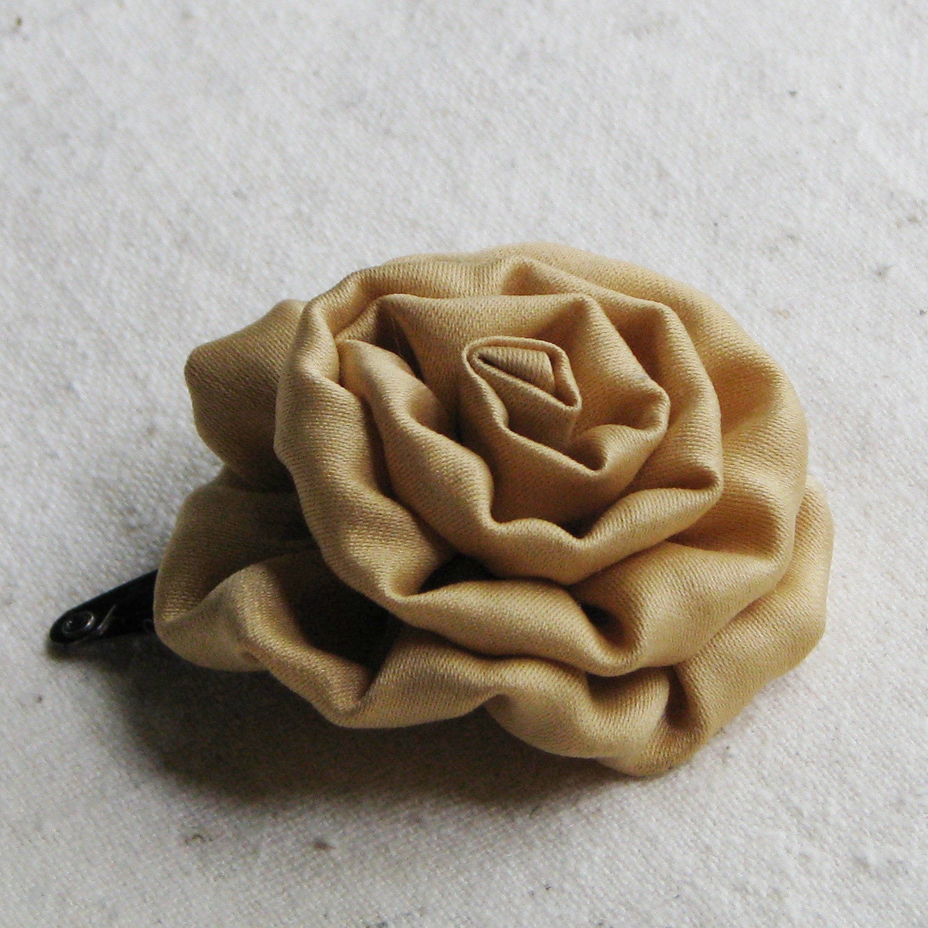 Fabric rose hair clip, in sandy gold silk, small